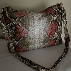 Charming Charlie Pink and Brown Snake Print Shoulder Bag